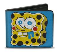 Buckle-Down SpongeBob SquarePants Wallet, Bifold, Spongebob Squarepants Drooling and Melting Faces Blue, Vegan Leather, Blue, 4.0" x 3.5", Casual