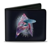 Buckle-Down Paramount Network Wallet, Bifold, Star Trek Next Generation Starship Enterprise Voyages Icon, Vegan Leather, Black, 4.0" x 3.5", Casual