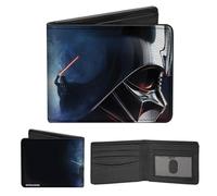 Buckle-Down Star Wars Bifold OBI Wan Kenobi and Darth Vader Battle Pose Vegan Leather Wallet, Black, 4.0 x 3.5 inches, Casual