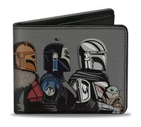 Buckle-Down Star Wars Wallet, Bifold, The Mandalorian Grogu The Armorer Bo-Katan Din Djarin Pose, Vegan Leather, Gray, 4.0" x 3.5", Casual