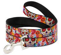 Buckle Down "Sugar Skull Starburst White/Multi Color Dog Leash, 6'