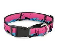 Buckle-Down "SUP with Dog" Martingale Dog Collar, Pink/Blues/Black, 1" Wide-Fits 9-15" Neck-Small