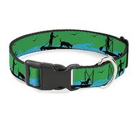 Buckle-Down Sup with Dog Neon Green/Blues/Black Plastic Clip Collar, 1/2" Wide-Fits 9-15" Neck-Large