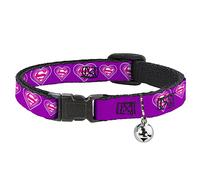 Buckle Down Superman Logo in Heart, Breakaway Cat Collar with Bell, Plastic Clip, Easy Adjustable, 8.5 to 12"-0.5" Wide