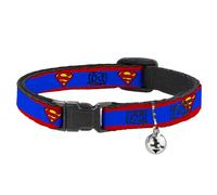 Buckle Down Superman Shield Stripe RB, Breakaway Cat Collar with Bell, Plastic Clip, Easy Adjustable,8.5 to 12"-0.5" Wide
