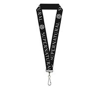 Buckle-Down Supernatural Lanyard, Supernatural Text and Pentagram Black White, Elastic, Black