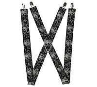 Buckle-Down Suspenders, Fleur De Lis Outline Filigree Black Gray, Grey, 1.5-Inch Wide Regular