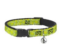 Buckle-Down Tennis Balls Stacked, Breakaway Cat Collar with Bell, Plastic Clip, Easy Adjustable, 8.5 to 12"-0.5" Wide
