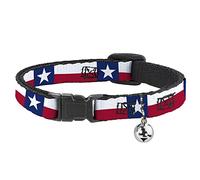 Buckle-Down Texas Flag Repeat, Breakaway Cat Collar with Bell, Plastic Clip, Easy Adjustable, 8.5 to 12"-0.5" Wide