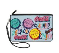 Buckle-Down The Coca-Cola Company Wallet, Zip Clutch, Coca Cola Delicious Refreshing Bottle Caps Multi Color, Canvas