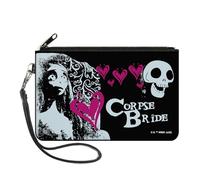Buckle-Down The Corpse Bride Wallet, Zip Clutch, The Corpse Bride Emily Hearts and Skull Black White Pink, Canvas, L, Casual