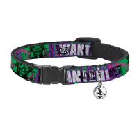 Buckle Down The Joker Wanted.., Breakaway Cat Collar with Bell, Plastic Clip, Easy Adjustable, 8.5 to 12"-0.5" Wide