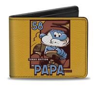 Buckle-Down The Smurfs Wallet, Bifold, Papa Smurf Kart Racing Turbo Edition Pose and Logo Orange, Vegan Leather