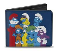 Buckle-Down The Smurfs Wallet, Bifold, The Smurfs Color Smurfs Groups Pose Blue Multi Color Rainbow, Vegan Leather