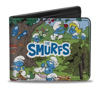 Buckle-Down The Smurfs Wallet, Bifold, The Smurfs Picnic and Swimming Group Scene and Title Logo, Vegan Leather