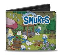 Buckle-Down The Smurfs Wallet, Bifold, The Smurfs Village Group Scene and Title Logo, Vegan Leather