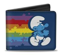 Buckle-Down The Smurfs Wallet, Bifold, The Smurfs Walking Rainbow Pose Blue Rainbow, Vegan Leather
