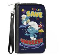 Buckle-Down The Smurfs Wallet, Zip Around, The Smurfs Movie You Can Save the Universe Pose Blue, Vegan Leather