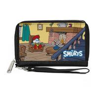 Buckle-Down The Smurfs Wallet, Zip Around, The Smurfs Papa Smurf Fireplace Reading Scene and Title Logo, Vegan Leather