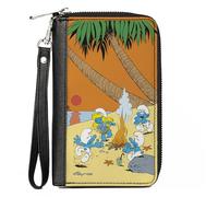 Buckle-Down The Smurfs Wallet, Zip Around, The Smurfs Summer Bonfire Sunset Scene, Vegan Leather
