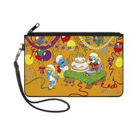 Buckle-Down The Smurfs Wallet, Zip Clutch, The Smurfs Birthday Party Celebration Scene Orange, Canvas