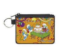 Buckle-Down The Smurfs Wallet, Zip Clutch, The Smurfs Birthday Party Celebration Scene Orange, Canvas, Multicolor, XS, Casual