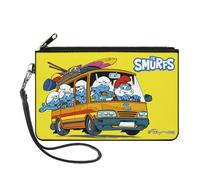 Buckle-Down The Smurfs Wallet, Zip Clutch, The Smurfs Camping Road Trip Van Scene Yellow, Canvas