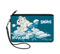 Buckle-Down The Smurfs Wallet, Zip Clutch, The Smurfs No Plan B Polar Bear Climate Scene and Logo Blues, Canvas, L, Casual