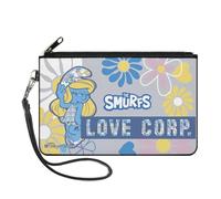 Buckle-Down The Smurfs Wallet, Zip Clutch, The Smurfs Smurfette Love Corp Pose Flowers Gray Multi Color, Canvas