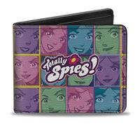 Buckle-Down Totally Spies! Wallet, Bifold, Totally Spies Face Blocks and Title Logo Multi Pastel, Vegan Leather