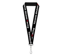 Buckle-Down Toyota Lanyard, Toyota Gazoo Racing Text Logo Black White Red, Elastic