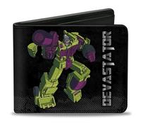 Hasbro Wallet, Bifold, Transformers Devastator Pose and Decepticon Shield Black, Vegan Leather, Black, 4.0" x 3.5", Casual