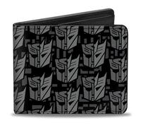 Buckle-Down Transformers Wallet, Bifold, Transformers Autobot Decepticon Icon Split Black Grays, Vegan Leather