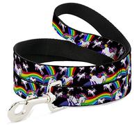 Buckle Down "Unicorns/Rainbow Swirl Black Dog Leash, 6'