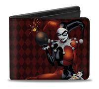 Buckle Down Men's Wallet Harley Quinn W/Batman Voodoo Doll Holding Bomb + Hand Bi-Fold, Multi, One Size