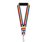 Buckle-Down Unisex-Adult's Lanyard-1.0"-Wonder Woman Pose/Logo Stripe/Stars Red/GOL Key Chain, Multicolor, One Size