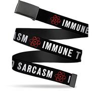 Buckle-Down Unisex-Adult's Web Belt The Big Bang Theory 1.25", Immune to Sarcasm/Atom Black/White/Red, Wide-Fits up to 42" Pant Size