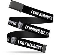 Buckle-Down Unisex-Adult's Web Belt The Big Bang Theory 1.25", Sheldon I Cry Because Others are Stupid/That Makes Me Sad Black/White, Wide-Fits up to 42" Pant Size