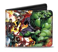 Buckle-Down Unisex's Wallet Marvel Avengers Comic Book Issue # Bi-Fold, Multicolor, 4.0" x 3.5", Pu Bifold Wallet - Avengers Assemble Issue #2 6-Superhero Explosion Cover Pose