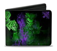 Buckle Down Unisex's Wallet The Joker Card Flipping Poses Black/Greens/Purples Bi-Fold