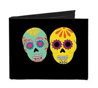 Buckle-Down Wallet, Bifold, Painted Sugar Skulls Black Multi Color, Canvas