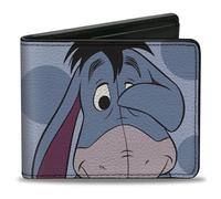Buckle-Down Wallet Bifold PU Winnie the Pooh Eeyore Character Close Up Pose and Text Blues
