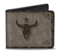Buckle-Down Wallet, Bifold, Western Cowboy Icons Collage Tan Browns, Vegan Leather, Western