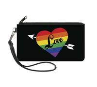 Buckle-Down Wallet, Zip Clutch, Love Rainbow Stripe Heart Black Multi Color, Canvas, Black, 8 Inches x 5 Inches, Casual