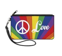 Buckle-Down Wallet, Zip Clutch, Peace and Love Rainbow Rays Multi Color White, Canvas, Multicolor, 8 Inches x 5 Inches, Casual