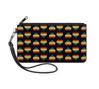 Buckle-Down Wallet, Zip Clutch, Rainbow Hearts Flip Black Multi Color, Canvas, Black, 8 Inches x 5 Inches, Casual