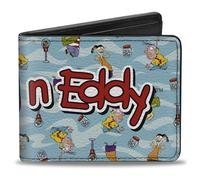 Buckle-Down Warner Bros. Animation Wallet, Bifold, Ed Edd N Eddy Title Logo and Character Poses Scattered Blues, Vegan Leather, 4.0" x 3.5", Casual
