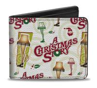 Buckle-Down Warner Bros. Holiday Movies Wallet, Bifold, A Christmas Story Leg Lamp and Title Logo Collage White, Vegan Leather