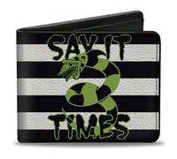 Warner Bros. Horror Movies Wallet, Bifold, Beetlejuice Say It Ten Times Sandworm Pose Stripe, Vegan Leather, Black, 4.0" x 3.5", Casual