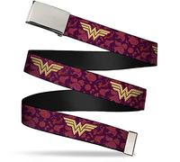 Buckle-Down Web Belt - Wonder Woman Logo/Floral Collage Purple/Pinks/Gold, Multicolor, 1.5" Wide-42"